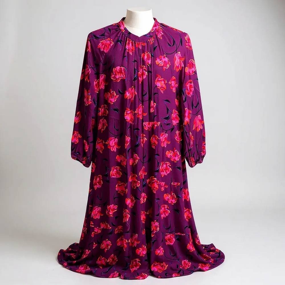 A New Day Women’s Vibrant Fuchsia and Deep Purple Long Dresses. Floral. Size L